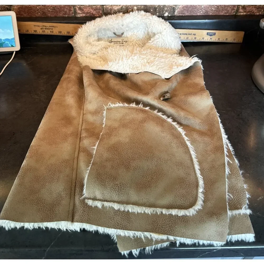American Rag Cie Camel Brown Faux Suede,Faux Fur Lined Vest Size S